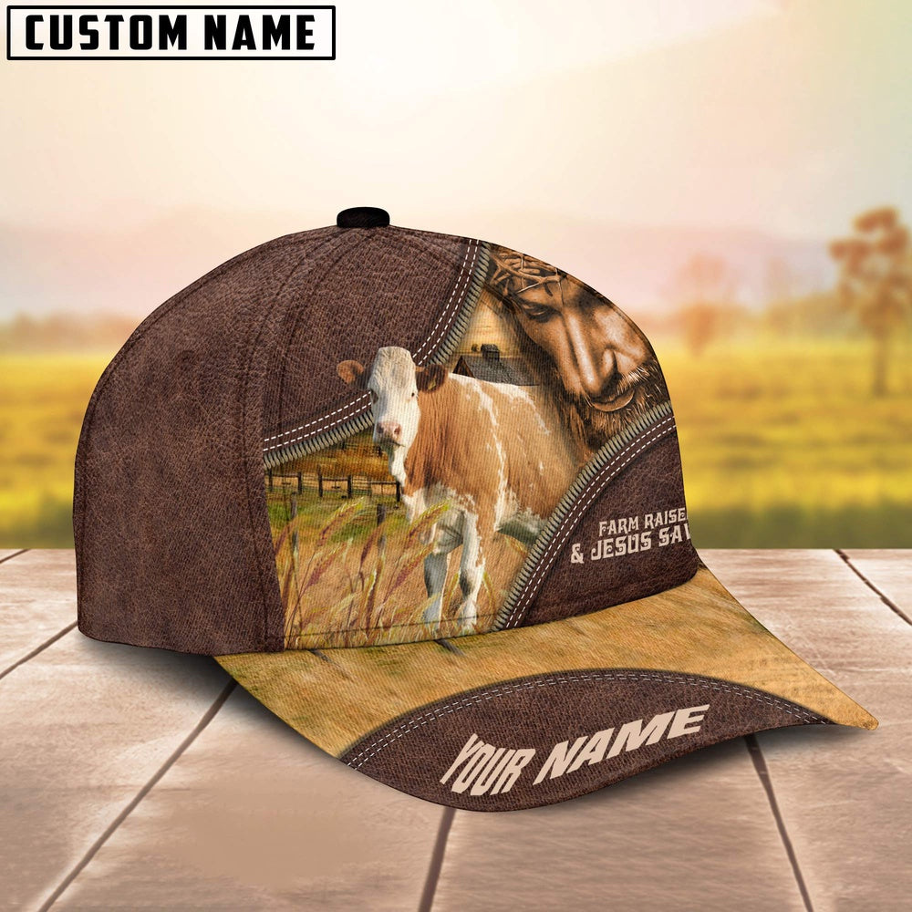 Simmental Farm & Jesus Customized Name Cap, Farmer Cap, Cap For Farmers, Best Farm Hat, Farm Use Hat