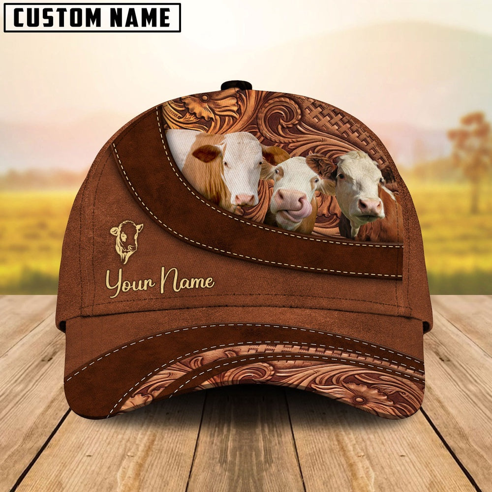Simmental Farm Life Beauty Leather Pattern Customized 3D Cap, Farmer Cap, Cap For Farmers, Best Farm Hat, Farm Use Hat