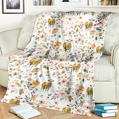 Simmental Floral Pattern Blanket, Farm Blanket, Farm Animal Blanket