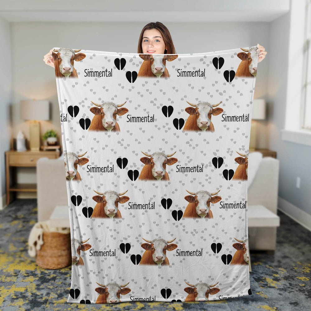 Simmental Happy Pattern Blanket, Farm Blanket, Farm Animal Blanket