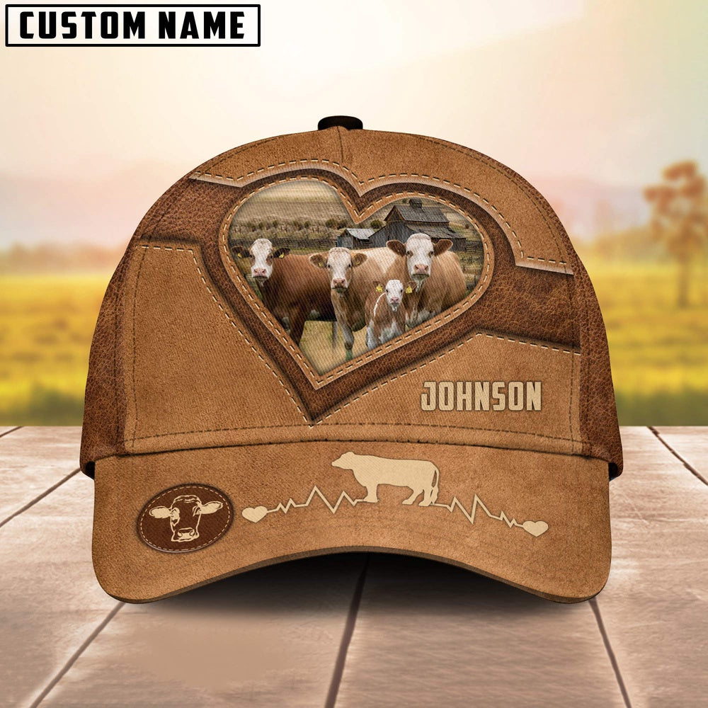 Simmental Heart Shaped Style Customized Name Cap, Farmer Cap, Cap For Farmers, Best Farm Hat, Farm Use Hat