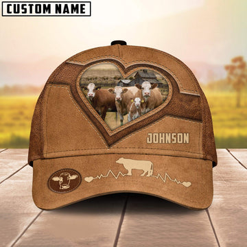 Simmental Heart Shaped Style Customized Name Cap, Farmer Cap, Cap For Farmers, Best Farm Hat, Farm Use Hat