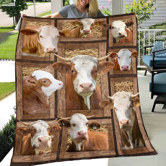 Simmental In Farm All Printed 3D Blanket, Farm Blanket, Farm Animal Blanket