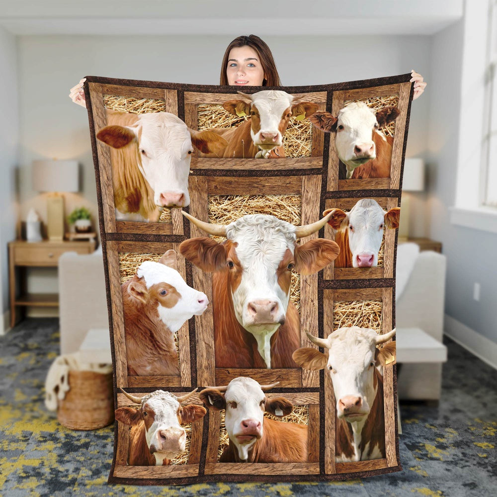Simmental In Farm All Printed 3D Blanket, Farm Blanket, Farm Animal Blanket