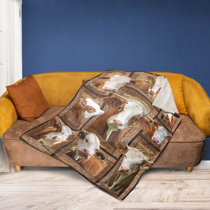 Simmental In Farm All Printed 3D Blanket, Farm Blanket, Farm Animal Blanket