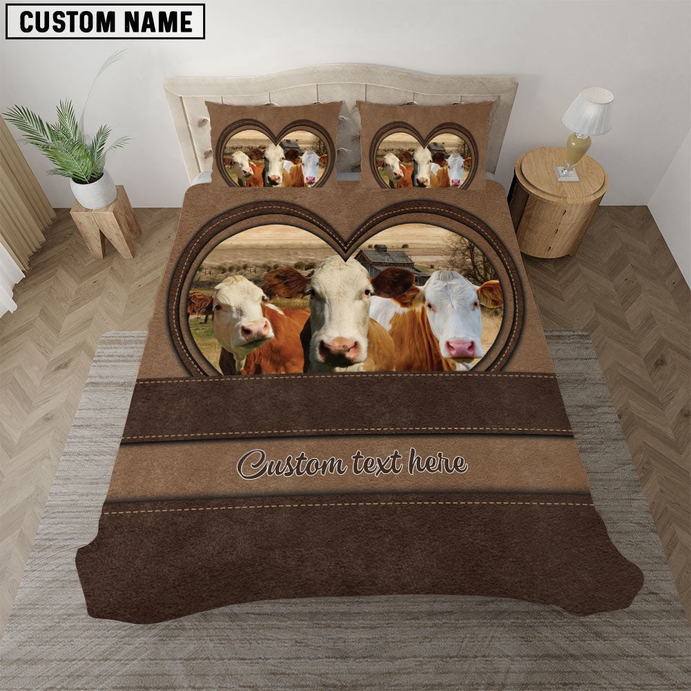 Simmental In Heart Custom Name Bedding Set, Farm Bedding Set, Farmhouse Bedding Set