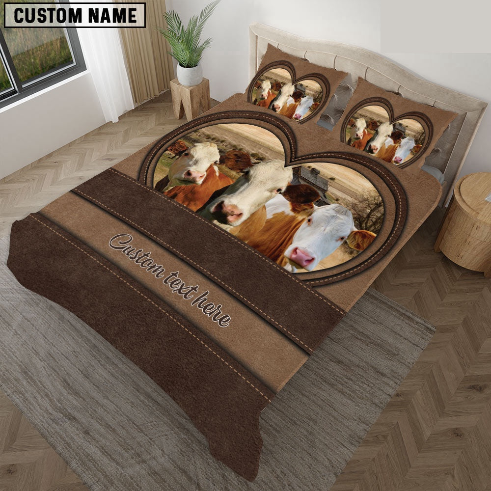 Simmental In Heart Custom Name Bedding Set, Farm Bedding Set, Farmhouse Bedding Set