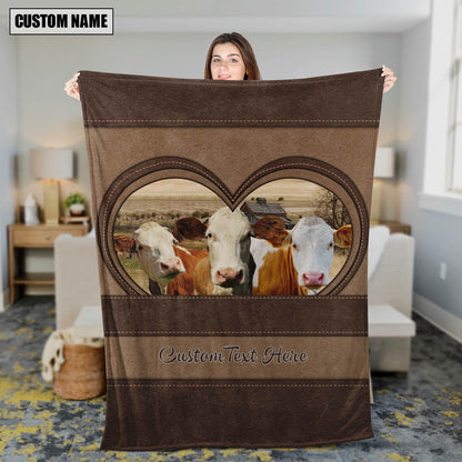 Simmental In Heart Personalized Name Blanket, Farm Blanket, Farm Animal Blanket