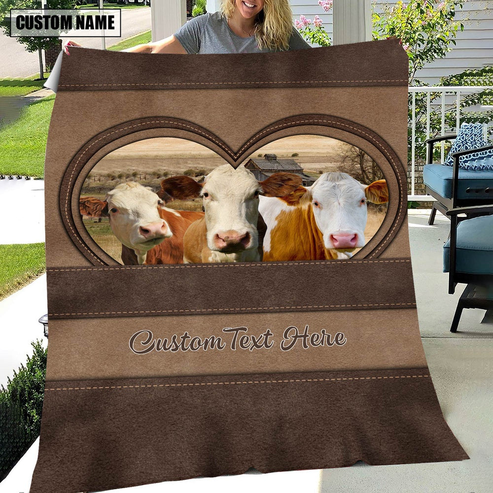 Simmental In Heart Personalized Name Blanket, Farm Blanket, Farm Animal Blanket
