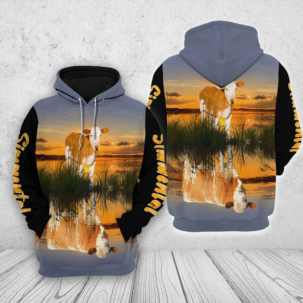 Simmental In The Sunset Shirts, Farmer Hoodie, Farm Themed Shirts, Farm Tee Shirts