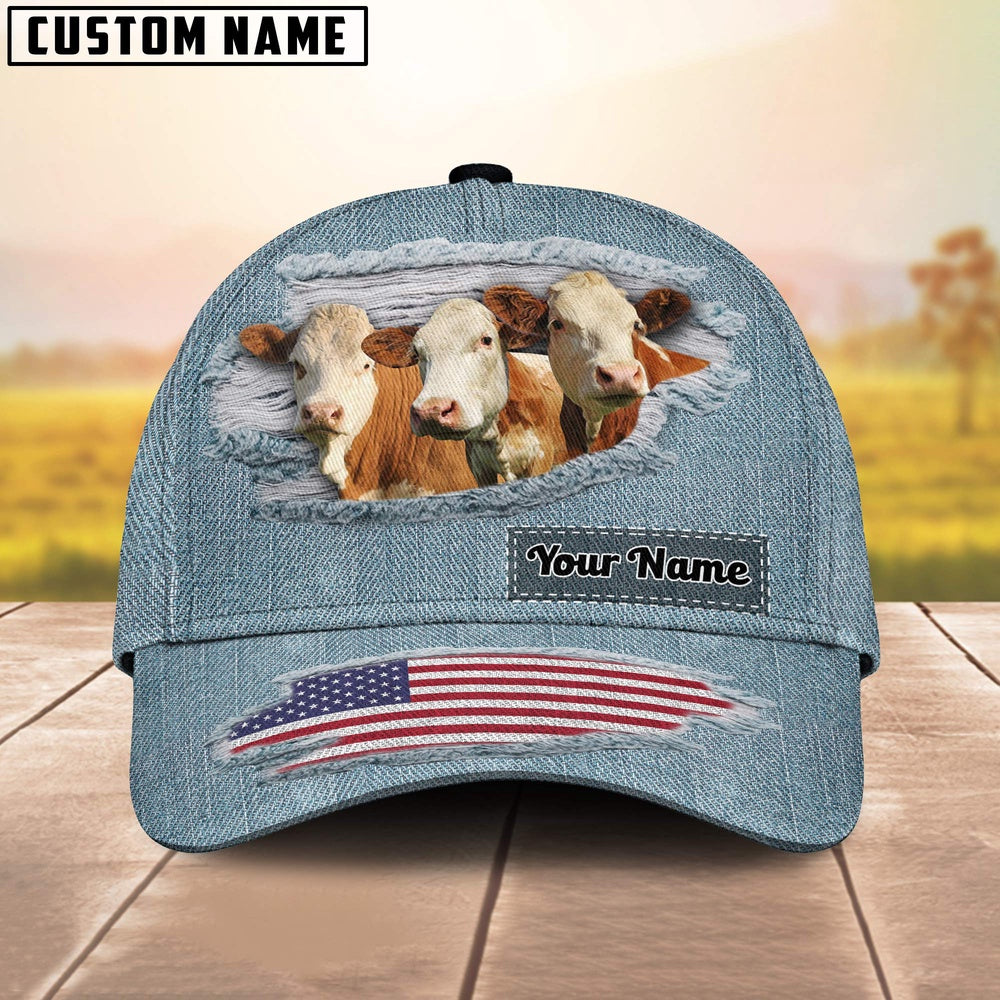 Simmental Jeans Pattern Customized Name Cap, Farmer Cap, Cap For Farmers, Best Farm Hat, Farm Use Hat