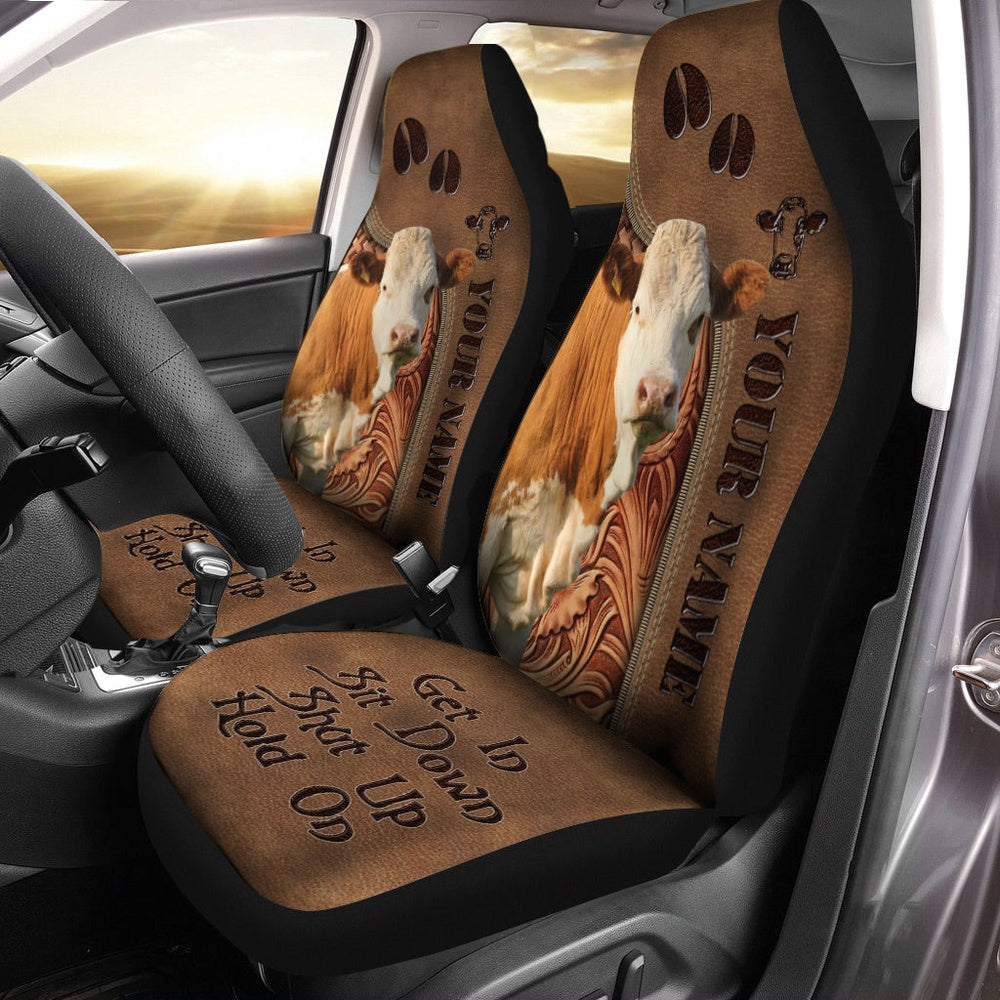 Simmental Leather Carving Customized Name Car Seat Cover, Car Seat Cover, Farm Car Seat Cover, Pet Seat Covers