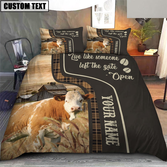 Simmental Like Someone Left The Gate Open Customized Name Bedding Set, Farm Bedding Set, Farmhouse Bedding Set