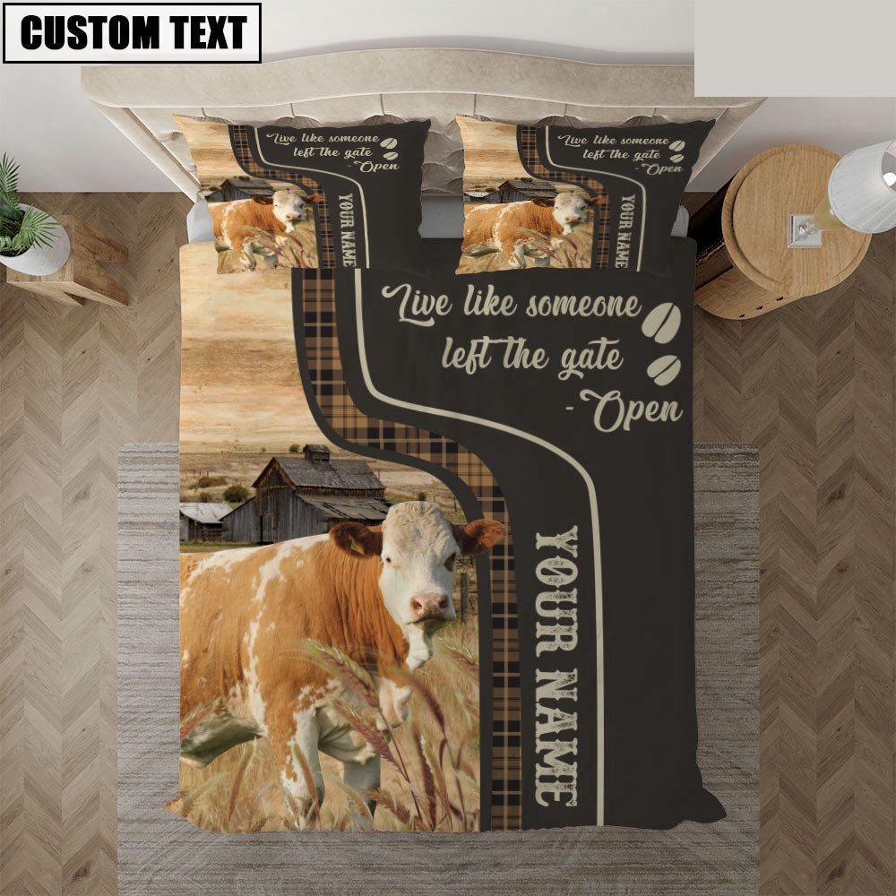 Simmental Like Someone Left The Gate Open Customized Name Bedding Set, Farm Bedding Set, Farmhouse Bedding Set