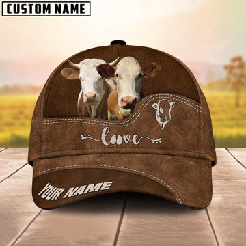 Simmental Love Leather Pattern Customized Name Cap, Farmer Cap, Cap For Farmers, Best Farm Hat, Farm Use Hat