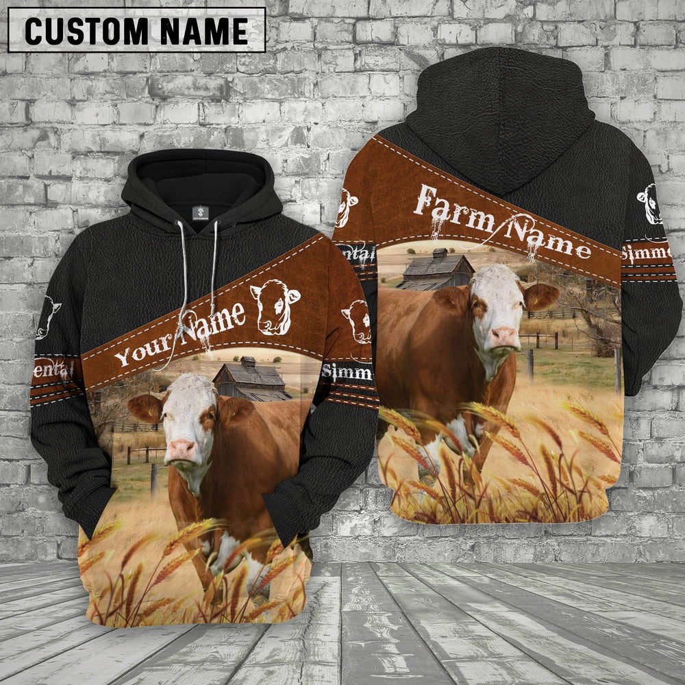 Simmental On Farms Custom Name Printed 3D Black Hoodie, Farmer Hoodie, Custom Farm Shirts, Farmer T Shirt