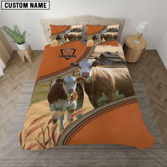 Simmental On The Farm Customized Name Bedding Set, Farm Bedding Set, Farmhouse Bedding Set