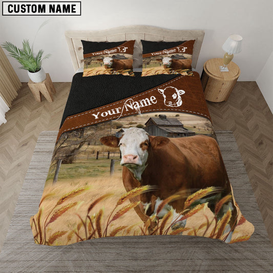 Simmental On The Field Customized Name Bedding Set, Farm Bedding Set, Farmhouse Bedding Set
