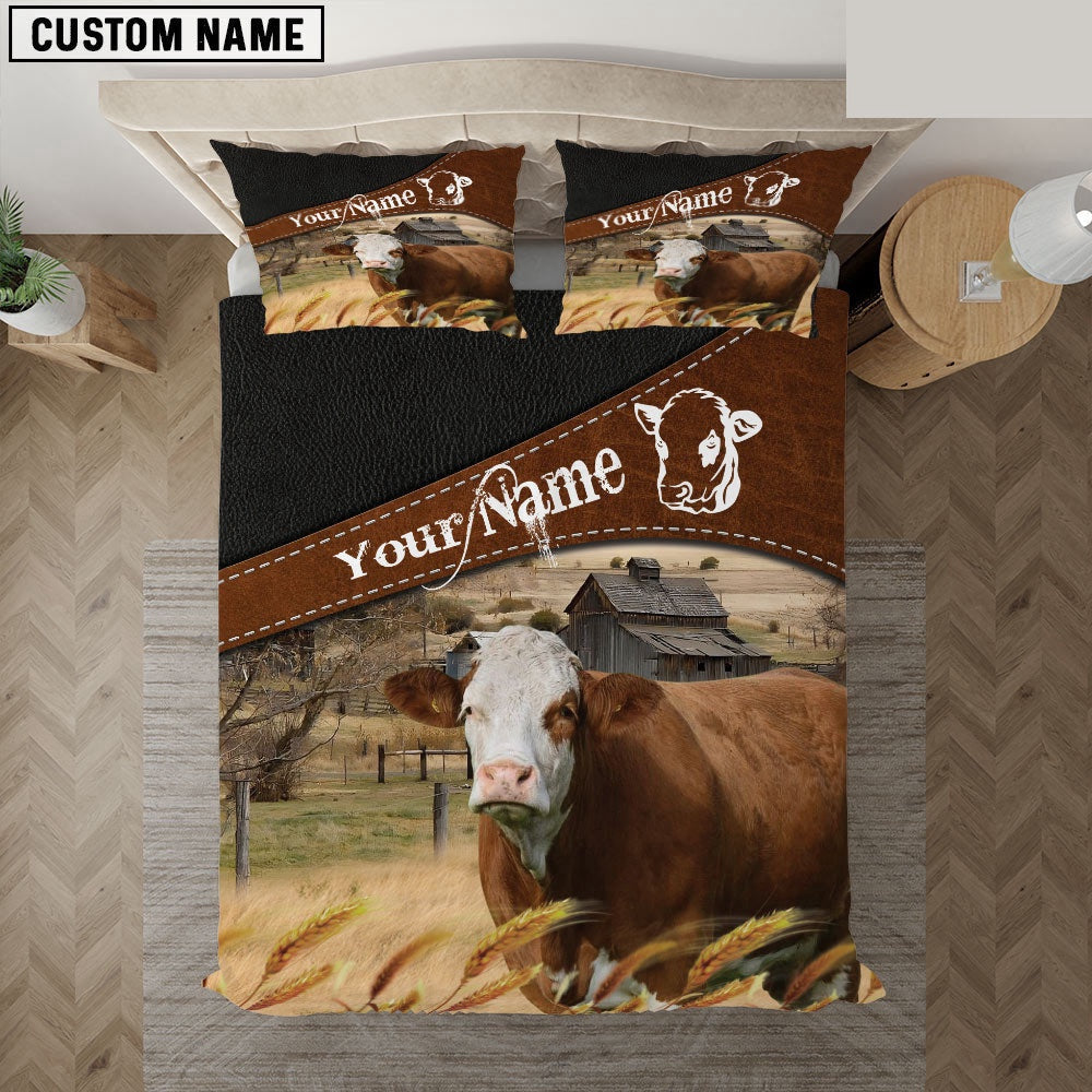 Simmental On The Field Customized Name Bedding Set, Farm Bedding Set, Farmhouse Bedding Set