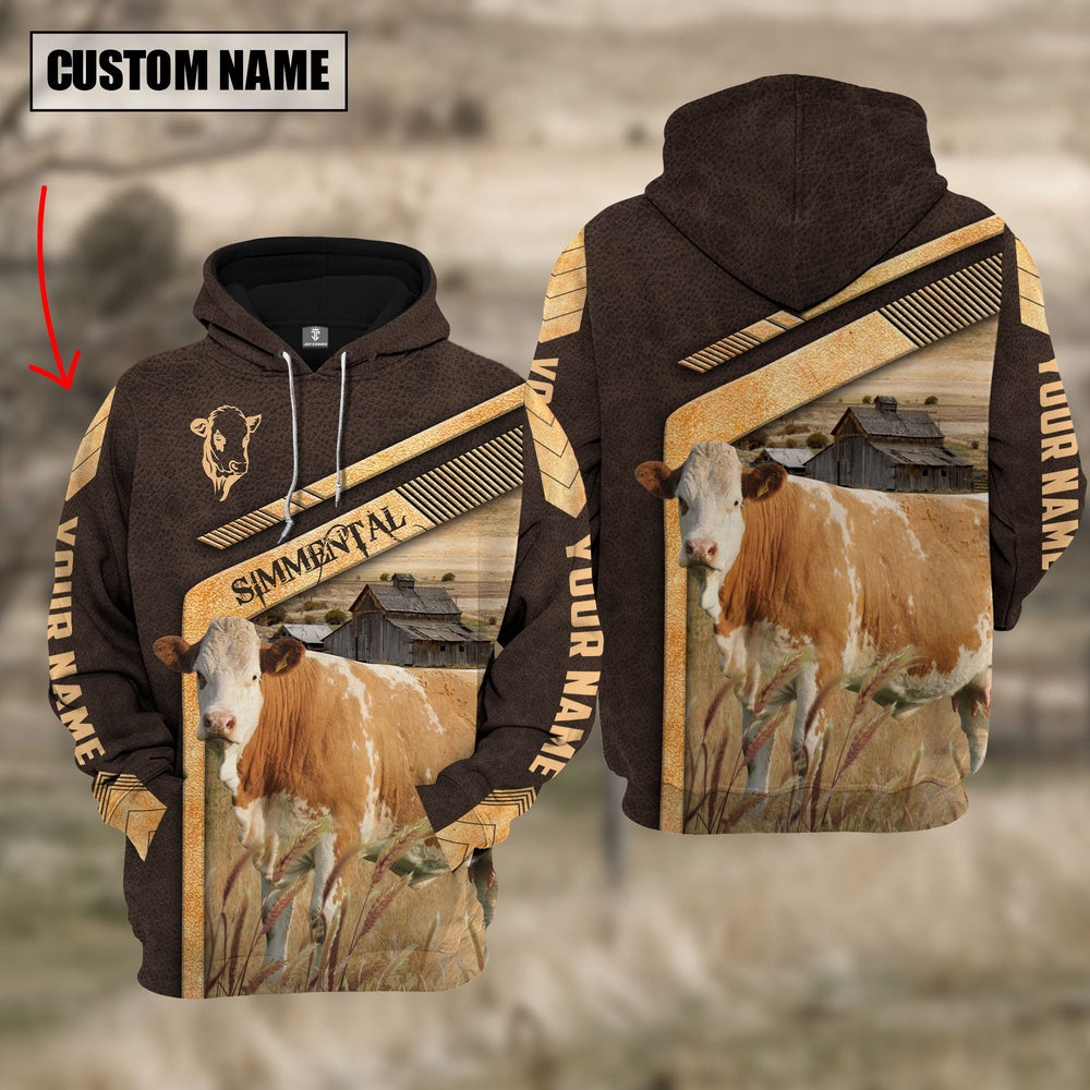 Simmental On The Meadow Custom Name Hoodie, Farmer Hoodie, Custom Farm Shirts, Farmer T Shirt