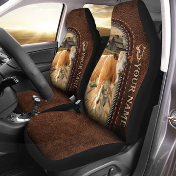 Simmental Personalized Name Leather Pattern Car Seat Cover, Car Seat Cover, Farm Car Seat Cover, Pet Seat Covers
