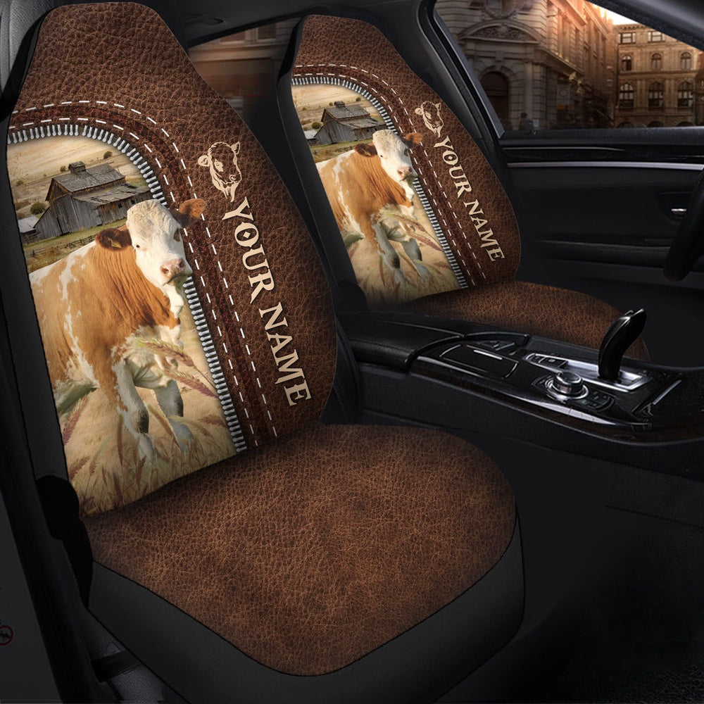 Simmental Personalized Name Leather Pattern Car Seat Cover, Car Seat Cover, Farm Car Seat Cover, Pet Seat Covers