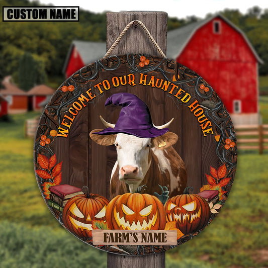 Simmental Welcome To Our Haunted House Pattern Happy Halloween Wooden Sign, Farm Wood Sign, Farm House Wood Signs