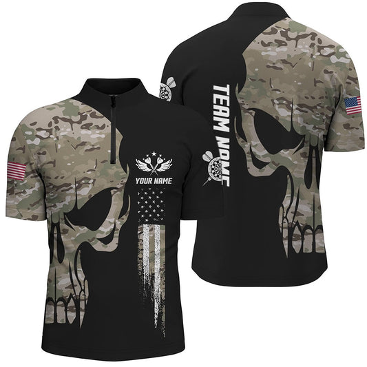 Skull Camouflage American Flag Darts Jerseys Shirt Patriotic Dart Jerseys For Me, Darts Team Jersey Shirt