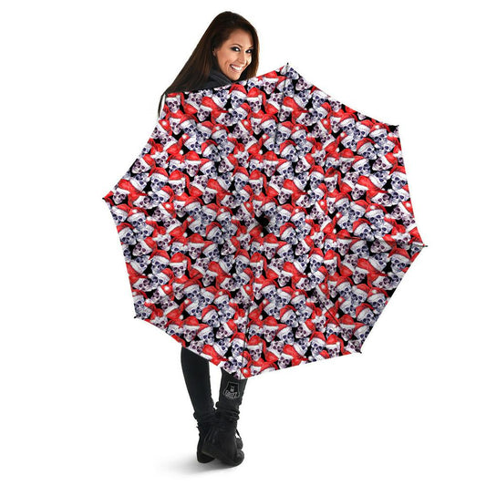Skull Christmas Santa Print Pattern Umbrella, Christmas Umbrella, Xmas Umbrella