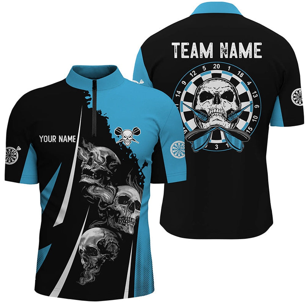 Skull Strike Personalized Darts Jerseys Shirt Black Blue Skull Dart Jerseys For Me, Darts Team Jersey Shirt