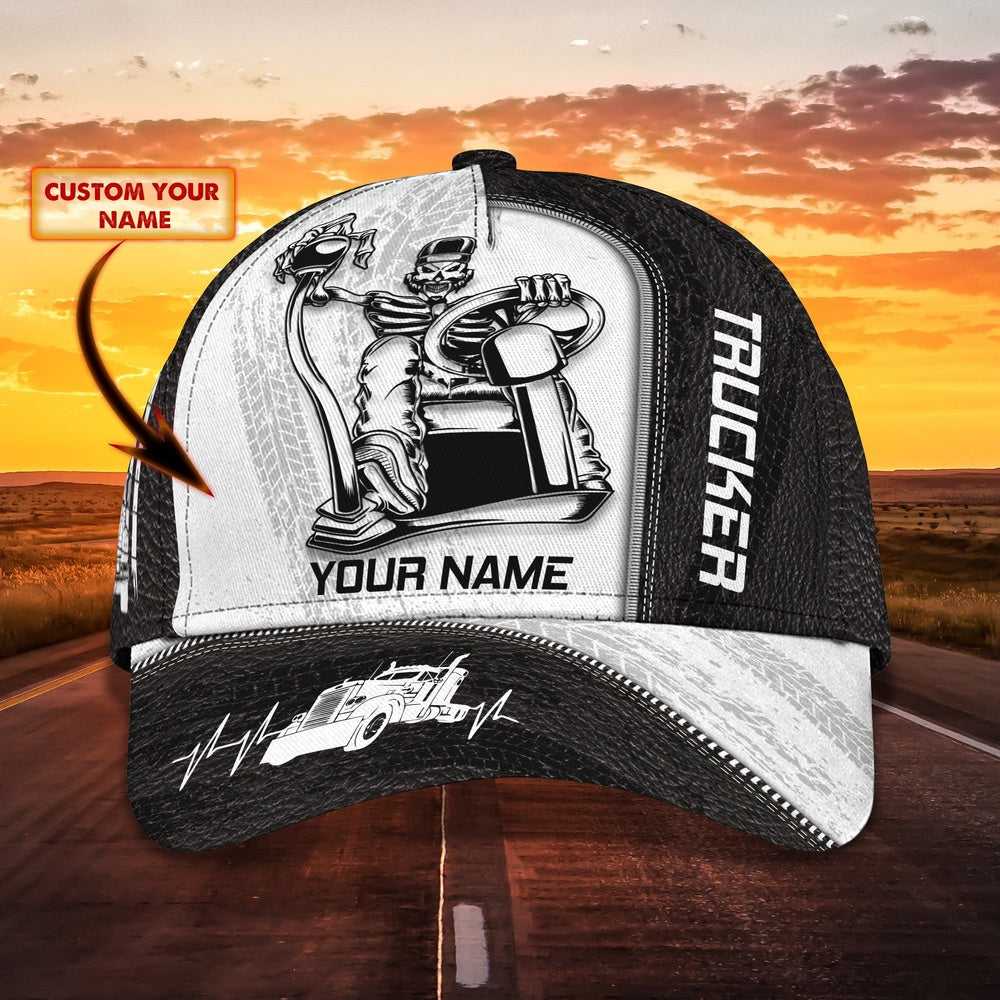Skull Trucker BnW Customized Name 3D Cap, Farmer Cap, Cap For Farmers, Best Farm Hat, Farm Use Hat
