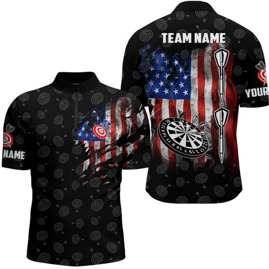 Smoke American Flag Darts Jerseys Shirt Custom Patriotic Mens Darts Shirt Dart Jersey, Darts Team Jersey Shirt