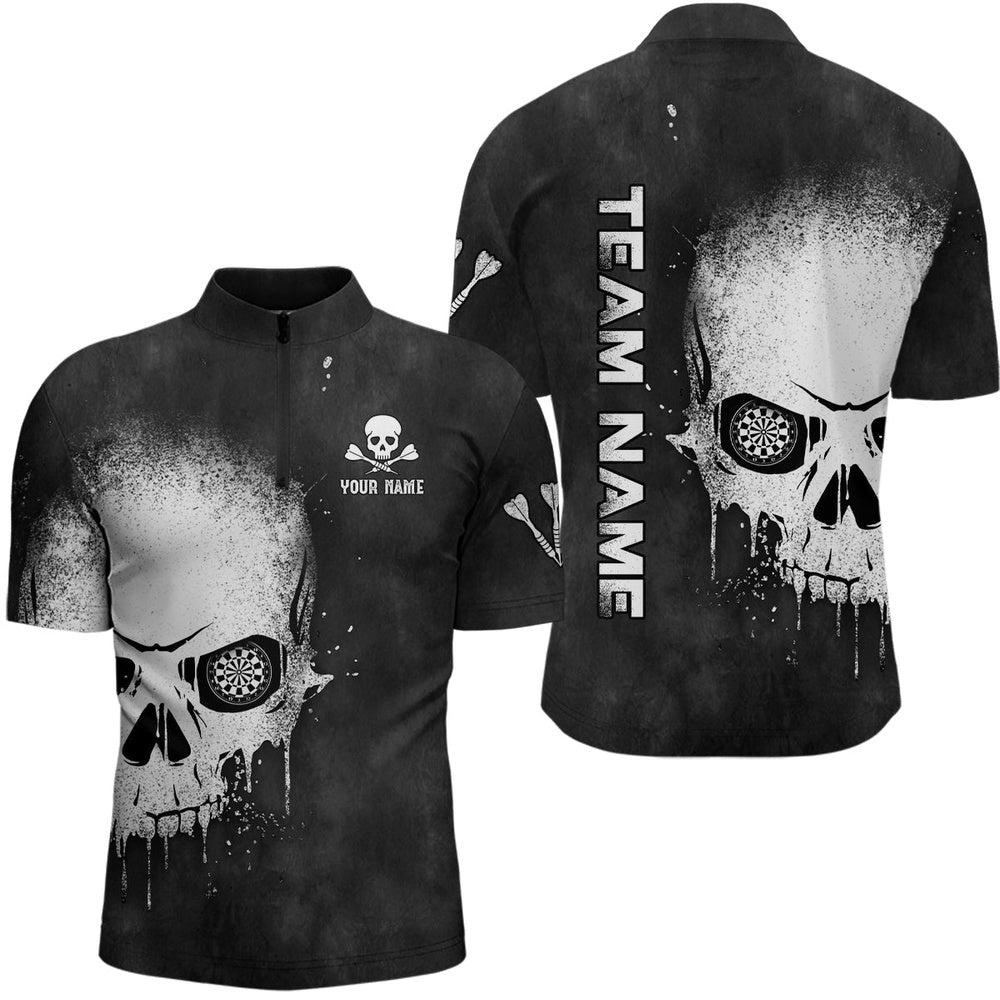 Smoke Skull Black White Darts Jersey Shirt Custom Men Dart Shirts Scary Dart Jersey, Darts Team Jersey Shirt