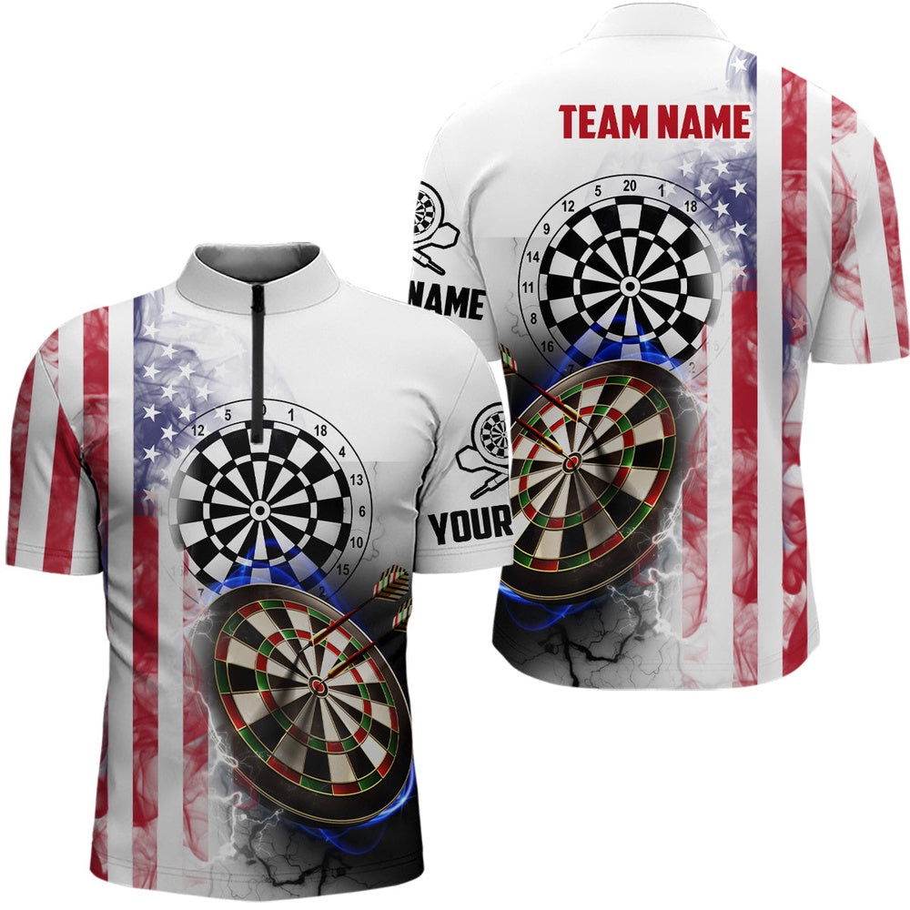 Smoky American Flag Darts Jersey Shirt Custom Patriotic Men Darts Shirt Dart Jersey, Darts Team Jersey Shirt