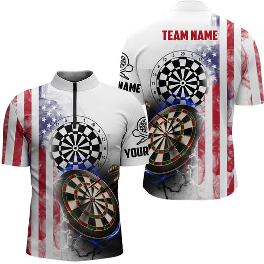 Smoky American Flag Darts Jersey Shirt Custom Patriotic Men Darts Shirt Dart Jersey, Darts Team Jersey Shirt