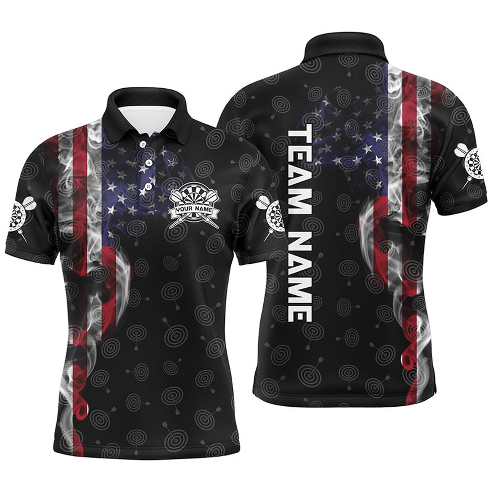 Smoky American Flag Mens Darts Polo Shirt Custom Patriotic Dart Shirts For Men Dart Polo, Darts Team Polo Shirt