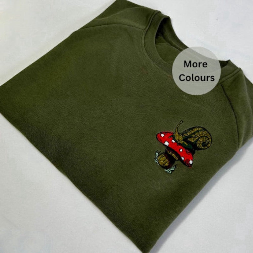 Snail & Mushroom Embroidered Sweatshirt 2D Crewneck Sweatshirt For Family, Christmas Embroidered, Christmas Gifts