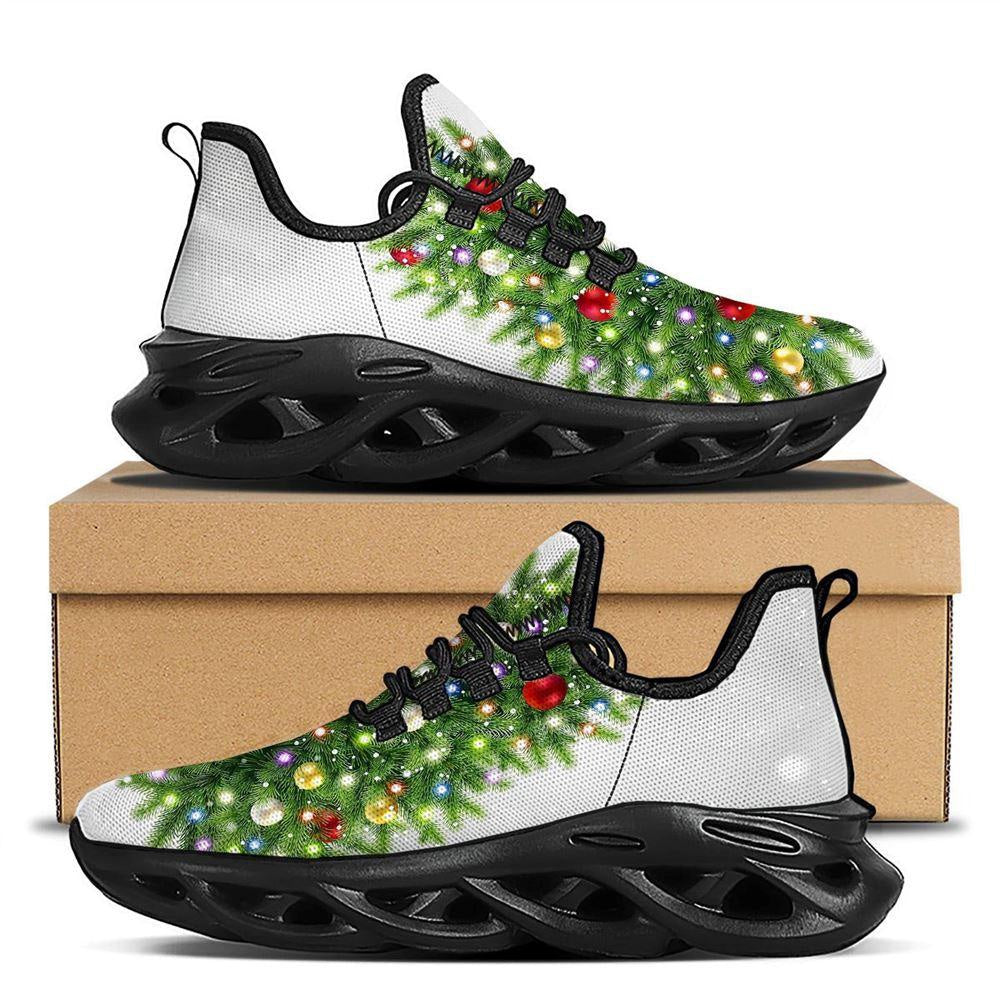 Snow And Christmas Tree Print Black Max Soul Shoes, Christmas Sneakers, Christmas Shoes, Christmas Clunky Sneaker