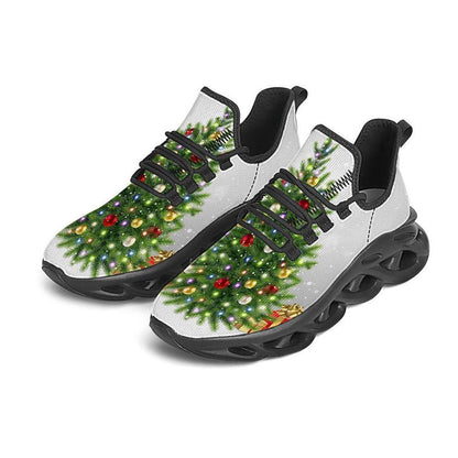 Snow And Christmas Tree Print Black Max Soul Shoes, Christmas Sneakers, Christmas Shoes, Christmas Clunky Sneaker