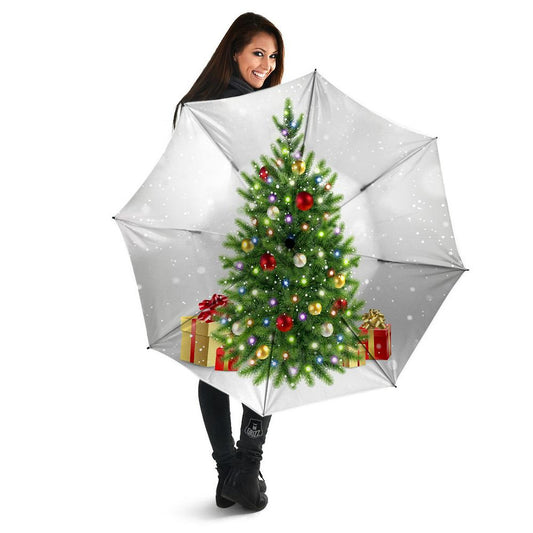 Snow And Christmas Tree Print Umbrella, Christmas Umbrella, Xmas Umbrella