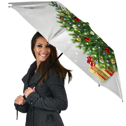Snow And Christmas Tree Print Umbrella, Christmas Umbrella, Xmas Umbrella