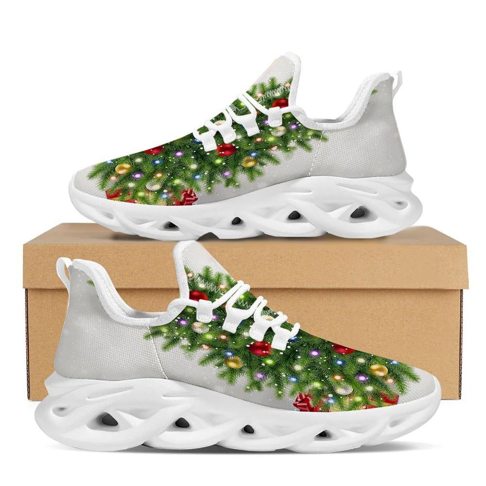 Snow And Christmas Tree Print White Max Soul Shoes, Christmas Sneakers, Christmas Shoes, Christmas Clunky Sneaker
