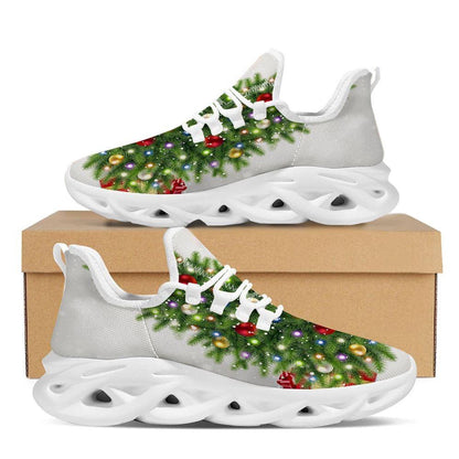 Snow And Christmas Tree Print White Max Soul Shoes, Christmas Sneakers, Christmas Shoes, Christmas Clunky Sneaker