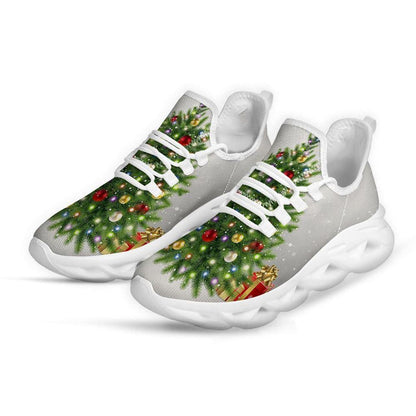 Snow And Christmas Tree Print White Max Soul Shoes, Christmas Sneakers, Christmas Shoes, Christmas Clunky Sneaker