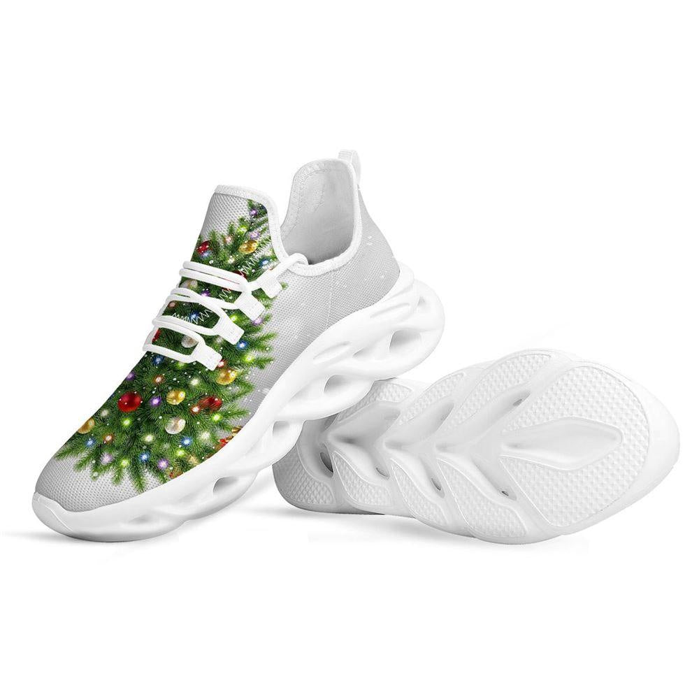 Snow And Christmas Tree Print White Max Soul Shoes, Christmas Sneakers, Christmas Shoes, Christmas Clunky Sneaker