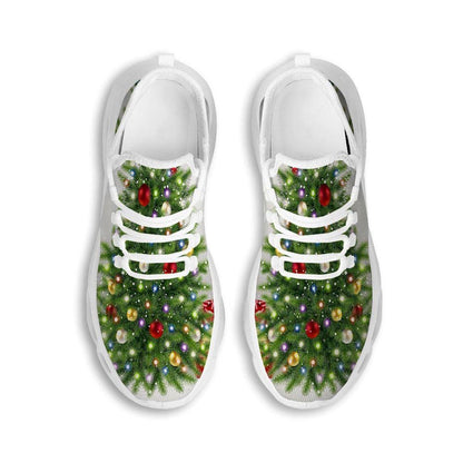 Snow And Christmas Tree Print White Max Soul Shoes, Christmas Sneakers, Christmas Shoes, Christmas Clunky Sneaker