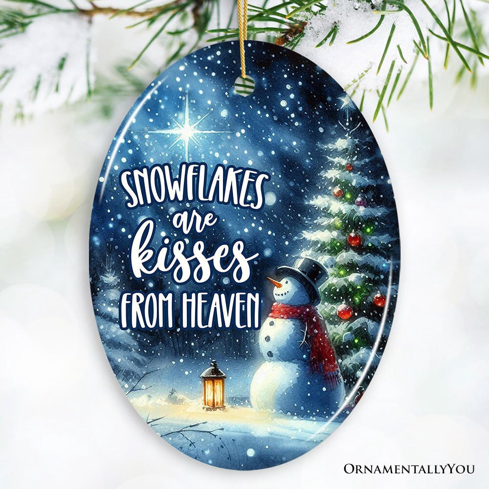 Snowflakes are Kisses from Heaven Christmas Ornament, Snowman in Magical Night Remembrance Gift, Christmas Ornament
