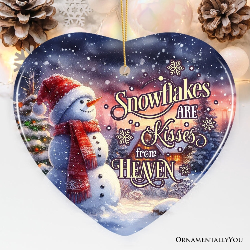 Snowflakes are Kisses from Heaven Quote Christmas Ornament, Snowman under the Twilight Sky Memorial Gift, Christmas Ornament