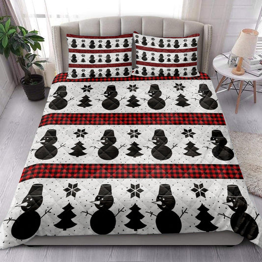 Snowman Andmas Treemas New Year Buffalo Plaid Bedding Set, Christmas Beddings, Xmas Bedding Sets