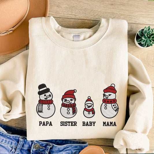 Snowman Christmas Embroidered Sweatshirt, Embroidered Sweatshirt For Family, Christmas Embroidered, Christmas Gifts